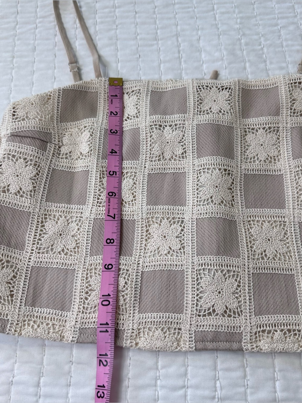 Emory Park Checker Floral Crochet Cropped Tank Top With Adjustable Straps Sz M - Picture 4 of 14
